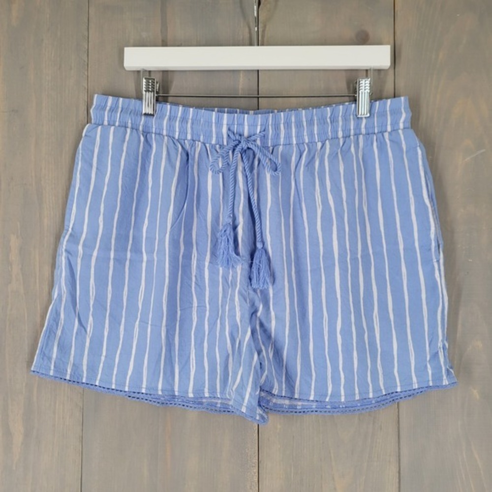 Sincerely Jules‎ Striped Tassel Shorts Womens XL Blue  Coastal Boho Loungewear